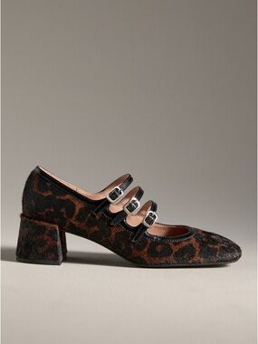 Bibi Lou Multi-Strap Mary Jane Block Heel Size 6-6.5 in Leopard